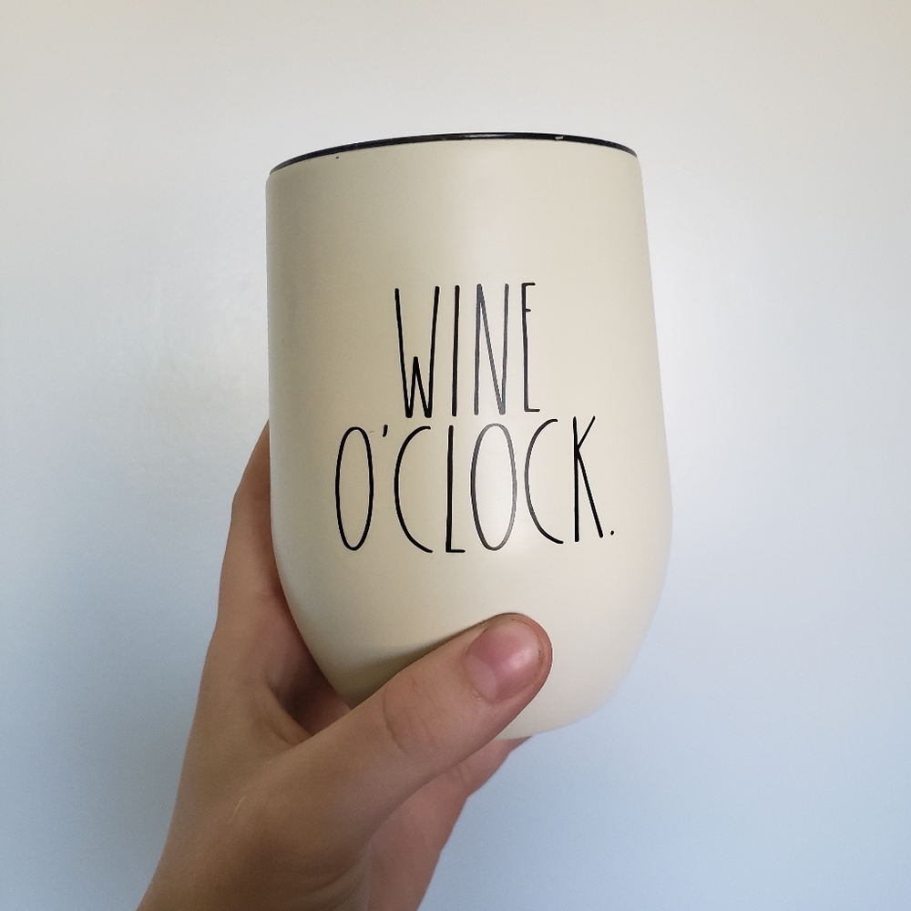 Rae Dunn "Wine O'Clock" 12 oz Double Walled Stainless Steel Tumbler Wine Cup